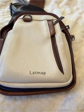 Latmap Cream & Brown Leather Crossbody Sling Bag